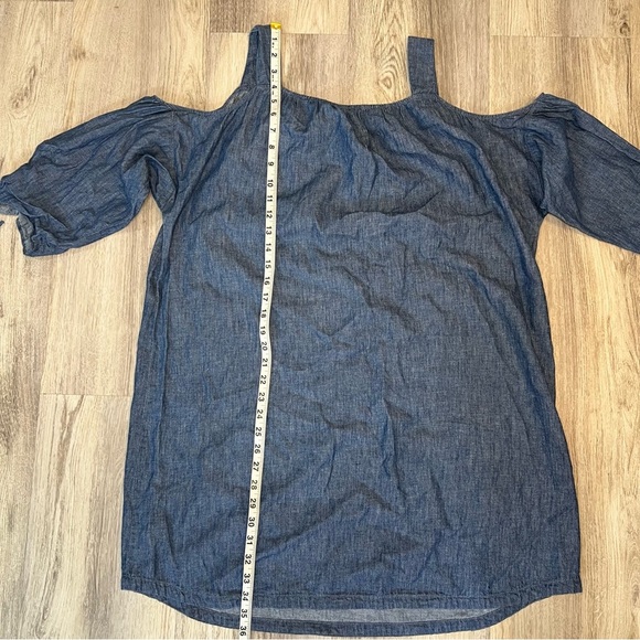 Madewell Denim Cold Shoulder Chambray Dress Blue Sz XL Linen Cotton Blend - Picture 5 of 9